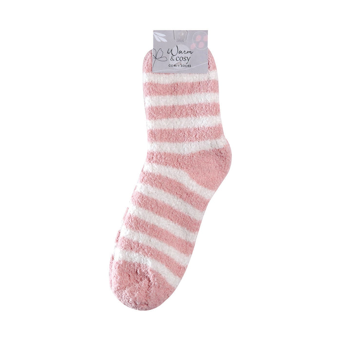 Jenam Warm & Cosy Fluffy Socks - Pink Stripes